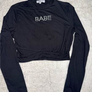 Love J Black Long Sleeve Babe Crop Top
